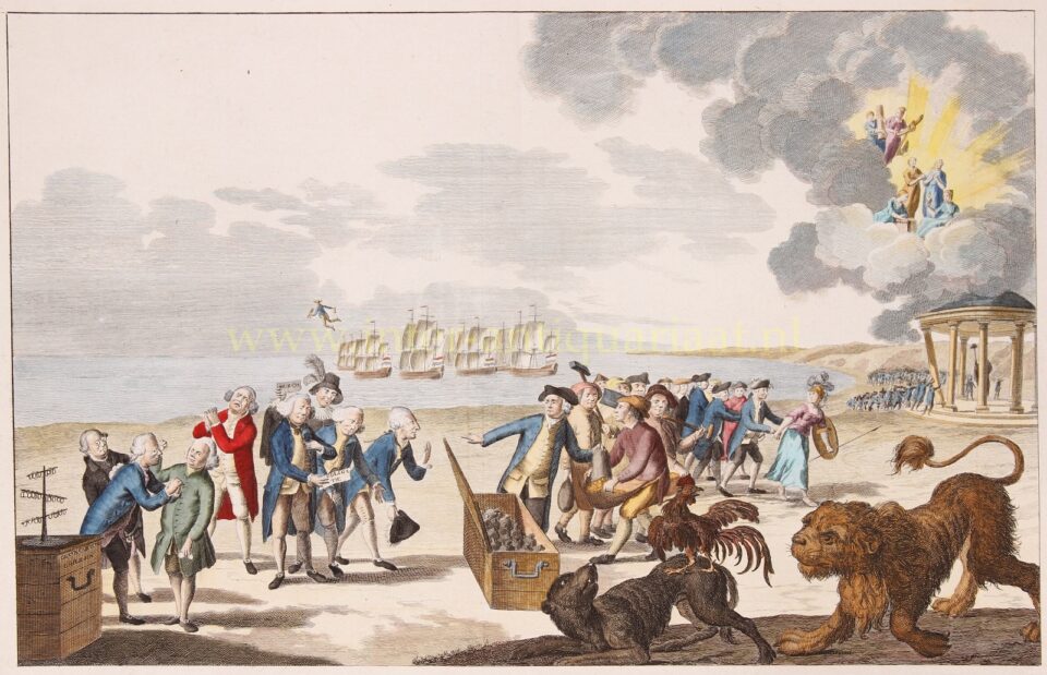 Spotprent, strubbelingen tussen de Nederlanders en de Britten - anoniem, ca. 1780