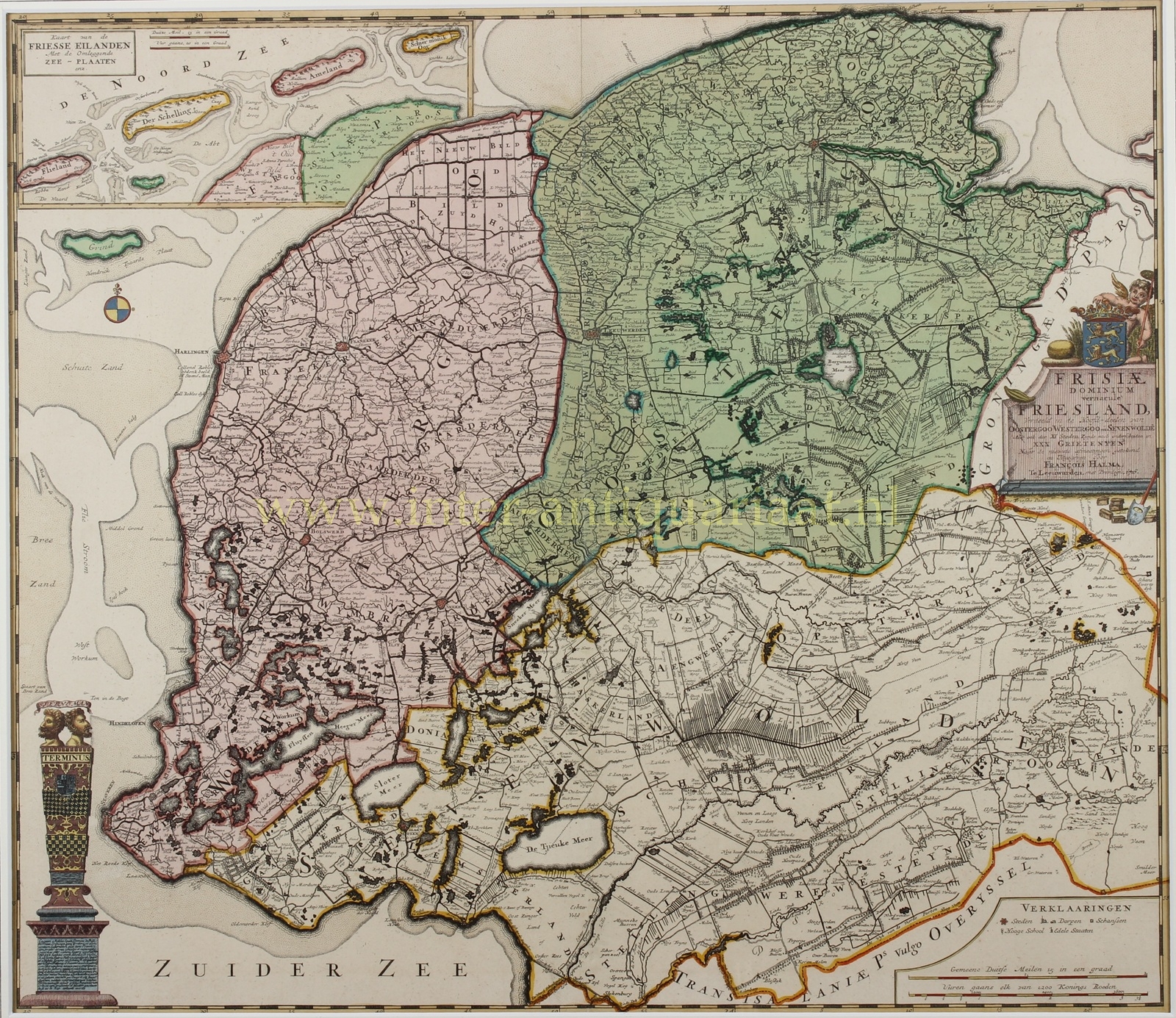 oude kaart van Fries uitgegeven door Arbraham Allard. Originele antieke kopergravure.