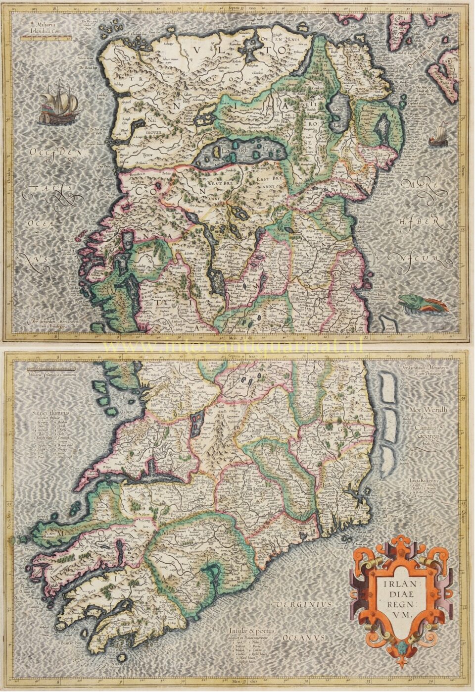 old antique map Ireland original engraving 17th century Mercator Hondius