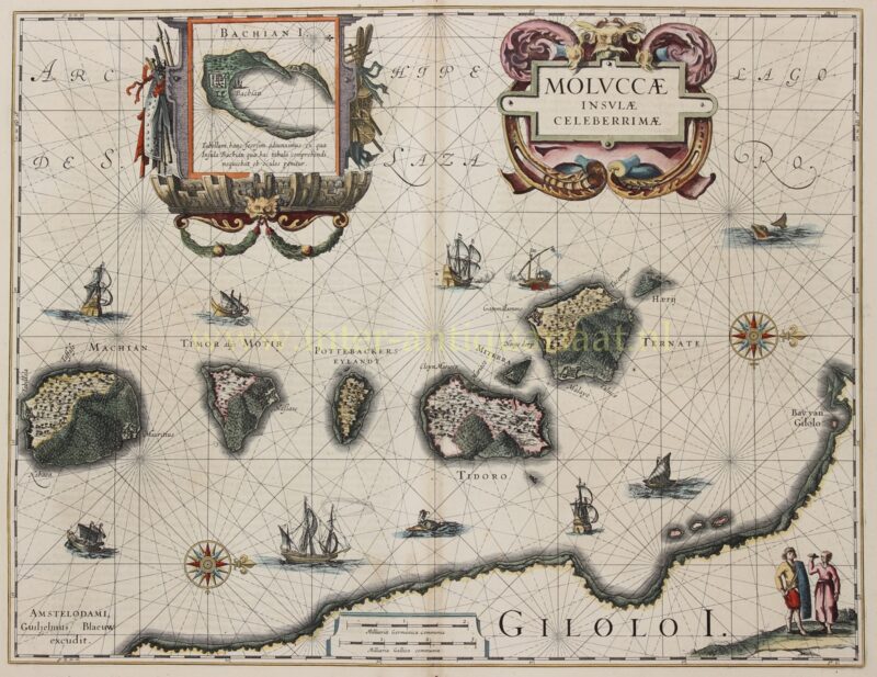 17e-eeuwse paskaart van de Specerijeilanden uitgegeven door Willem Blaeu