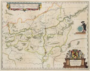 Antieke kaart van het graafschap Namen met Maas, Samber en Dinant, uitgegeven door Blaeu in 1635