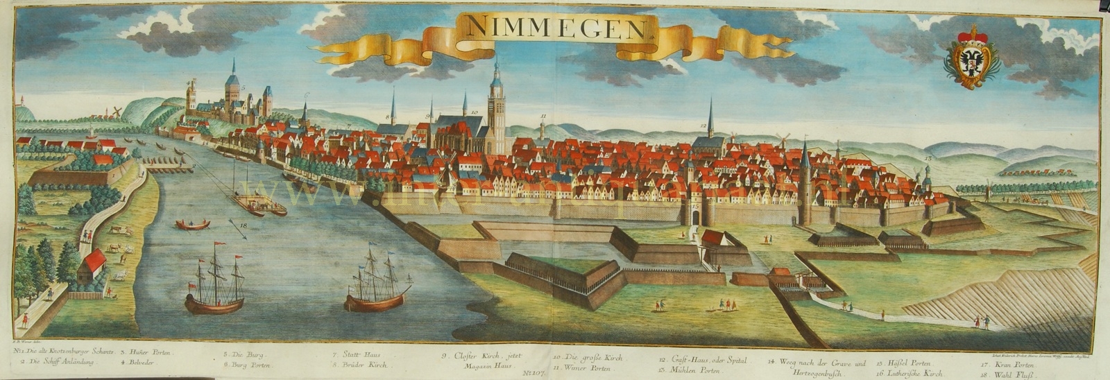 groot panorama van Nijmegen naar het ontwerp van Friedrich Bernhard Werner, ca. 1760