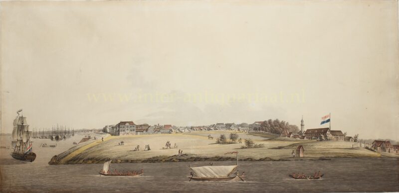 tekening van Paramaribo, Suriname, ca. 1820