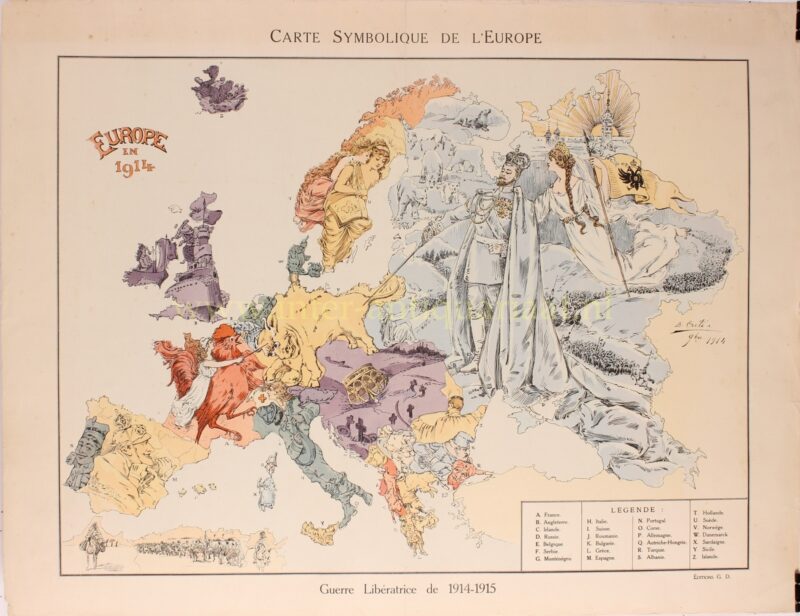Cartoon kaart van Europa – B. Crété, 1914/15