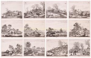 Landschappen die de twaalf maanden van het jaar voorstellen. 18e-eeuwse etsen naar tekeningen van Pieter de Molijn.
