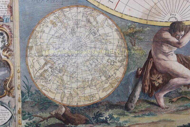 originele antieke gravure 18e-eeuw wandkaart wereldkaart Schepping