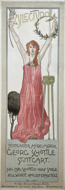 Jugendstil affiche Xylectypom voor meubelfabriek Georg Schöttle in Stuttgart, ca. 1900, ontworpen door Adolf Senglaub.