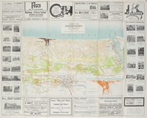 Oude kaart van Zandvoort en omgeving uit 1928, met Haarlem, IJmuiden en de Noordzeekust.