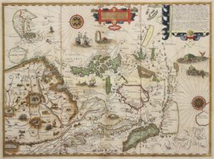 Antieke kaart van Zuidoost-Azië door Jan Huygen van Linschoten, 1595, uitgave 1638