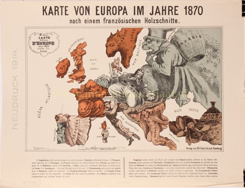 Cartoonkaart van Europa 1870 – Charles Fuchs naar Paul Hadol